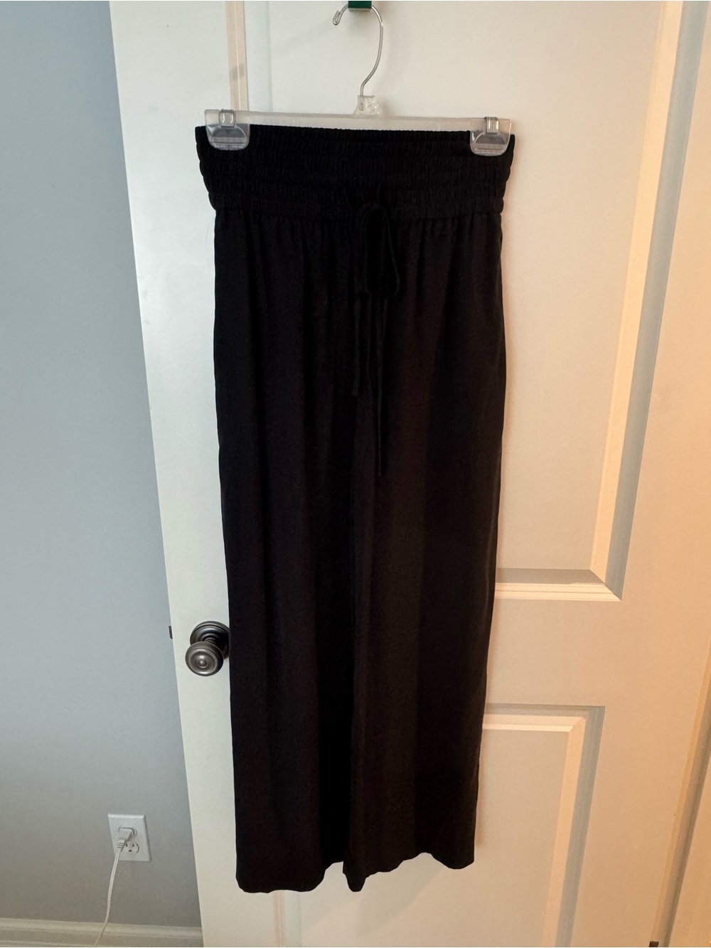 Open Edit Black wide leg pants with Smocked Waist
